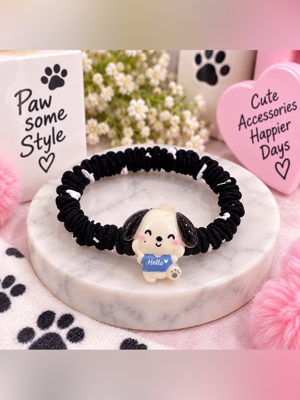 Black & White Dog Friendship Stretch Bracelet Party Favor NWT